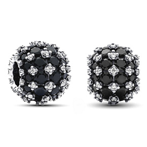 Charm Sterling Silber 925 Schimmernder runder schwarzer Charm Pavé, Perle am Armband Symbol Charm Sterling Silber 925 Schimmernder runder schwarzer Charm Pavé, Perle am Armband Symbol