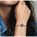 Charm Sterling Silber 925 Sparkling runden blauen Charme Pavé, Perle auf Armband Symbol