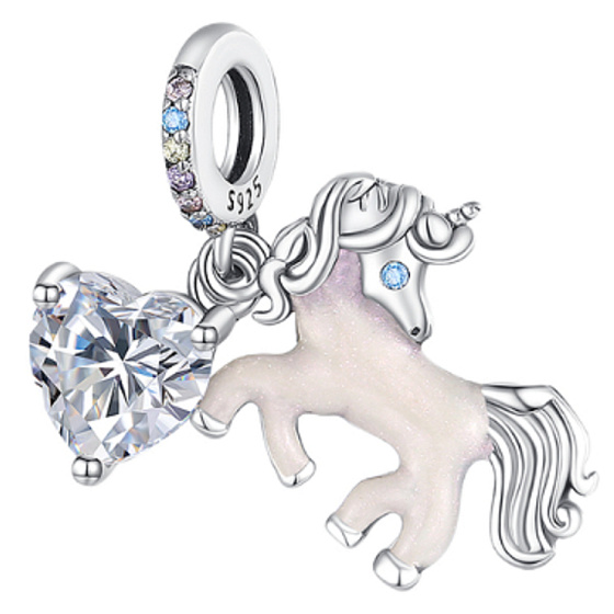 Charms Sterling Silber 925 Einhorn 2in1, Tierarmband Anhänger