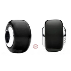 Charme Sterling Silber 925 Schwarz Murano Glasperle auf Armband Symbol