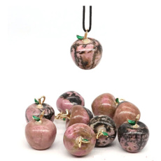 Rhodonit Apfel der Erkenntnis Anhänger, Naturstein 2,7 x 15 mm, handgeschnitzt, großer Heiler der Herzen