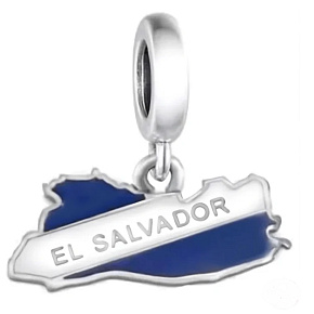 Charm Sterlingsilber 925 El Salvador Flagge - schwingende Karte, Anhänger für Reise-Armband
