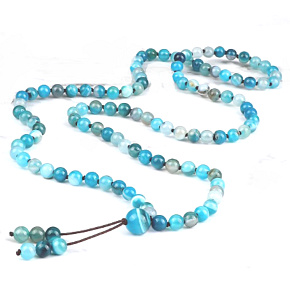 108 Mala Achat blau Halskette, Meditationsschmuck, Naturstein, elastisch, Perle 6 mm 108 Mala Achat blau Halskette, Meditationsschmuck, Naturstein, elastisch, Perle 6 mm