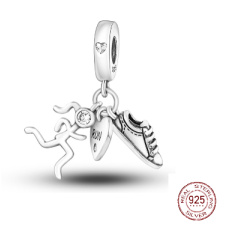 Sterling Silber 925 Athlete - Läufer, Turnschuhe, Herz mit Zirkonia und eingravierter Aufschrift: Run, 3in1 Anhänger am Armband Sport Sterling Silber 925 Athlete - Läufer, Turnschuhe, Herz mit Zirkonia und eingravierter Aufschrift: Run, 3in1 Anhänger am Armband Sport