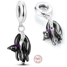 Sterling Silber 925 Schwarze faule Katze, Tierarmband-Anhänger Sterling Silber 925 Schwarze faule Katze, Tierarmband-Anhänger