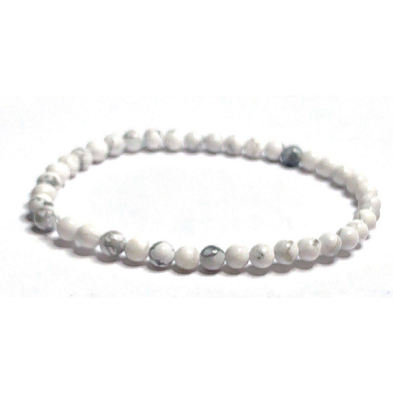 Magnesit / Howlite Armband elastischer Naturstein, Kugel 4 mm / 19 cm, Reinigungsstein