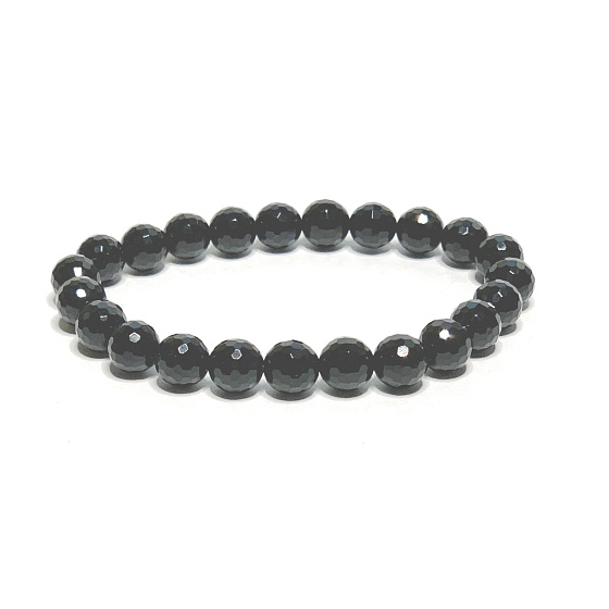 Onyx Facettenarmband elastischer Naturstein, Kugel 8 mm / 16-17 cm, Lebenskraftstein