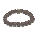 Lava braun mit königlichem Mantra Om, Armband elastischer Naturstein, Kugel 8 mm / 16-17 cm, geboren aus den vier Elementen