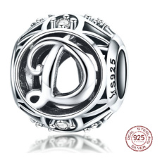 Sterling Silber 925 Magic Alphabet Buchstabe D mit Blumen Perle auf Armband