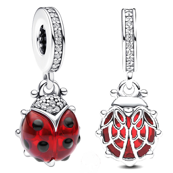Charms Sterling Silber 925 Roter Marienkäfer, Tierarmband Anhänger