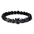 Lava schwarz + Wolfskopf-Armband elastischer Naturstein, Kugel 8 mm / 19 cm, geboren aus den vier Elementen