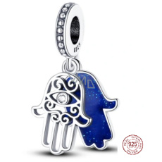 Charme Sterling Silber 925 Hand der Fatima, Hamsa 2in1, Anhänger am Armband Symbol Charme Sterling Silber 925 Hand der Fatima, Hamsa 2in1, Anhänger am Armband Symbol