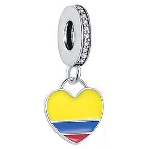 Charm 925 Sterling Silber Kolumbianische Flagge Herz - Ich liebe Kolumbien, Anhänger für Reise-Armband