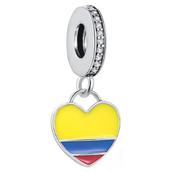Charm 925 Sterling Silber Kolumbianische Flagge Herz - Ich liebe Kolumbien, Anhänger für Reise-Armband