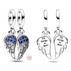 Charms Sterling Silber 925 Schimmernde geteilte Engelsflügel 2in1, Armband Anhänger Symbol