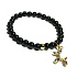 Spinell schwarz + Hund Anhänger, Armband elastischer Naturstein, Kugel 6 mm / 16 - 17 cm