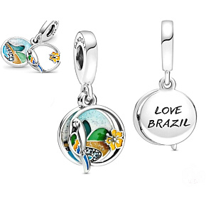 Sterling Silber 925 I Love Brazil - Brasilianischer Strand, 2in1 Reise-Armband-Anhänger