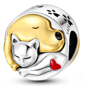 Sterling Silber 925 Hund und Katze, Haustier Perlenarmband