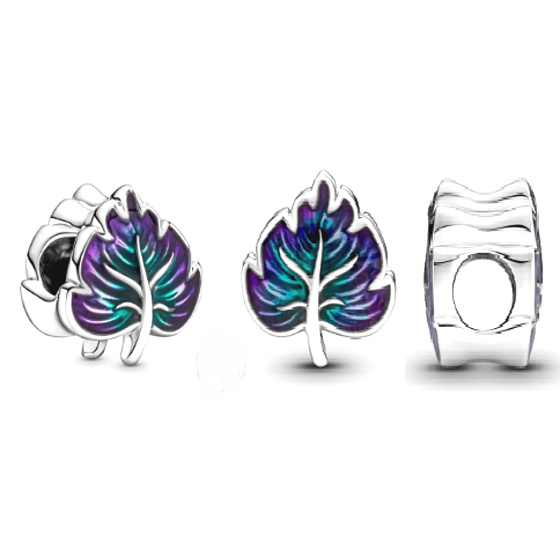 Sterling Silber 925 Blatt, lila und grün, Natur Armband Perle