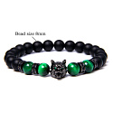 Lava schwarz + Tigerauge grün + Wolfskopf Armband elastisch Naturstein, Kugel 8 mm / 21 cm