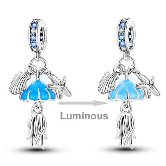 Charm Sterlingsilber 925 Luminozní - Meer - Qualle, Seestern, Muschel, 3-in-1 Anhänger für Armband Meer