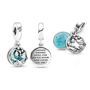 Sterling Silber 925 Weißstorch und Shining Star, 2in1 Anhänger für Armband Familie