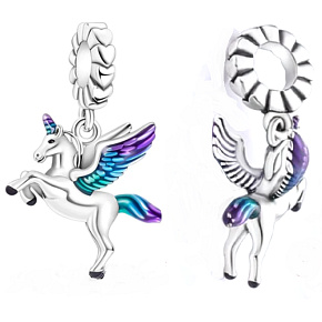 Charms Sterling Silber 925 Pegasus, Einhorn fliegend, Tierarmband Anhänger