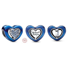 Charms Sterling Silber 925 Drehbares blaues Herz Perlenarmband Liebe
