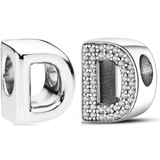Sterling Silber 925 Alphabet Buchstabe D, Perle für Armband