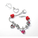 Charm Sterling Silber 925 Rotes Herz und Pfeil Muranoglas, Liebesarmband-Anhänger