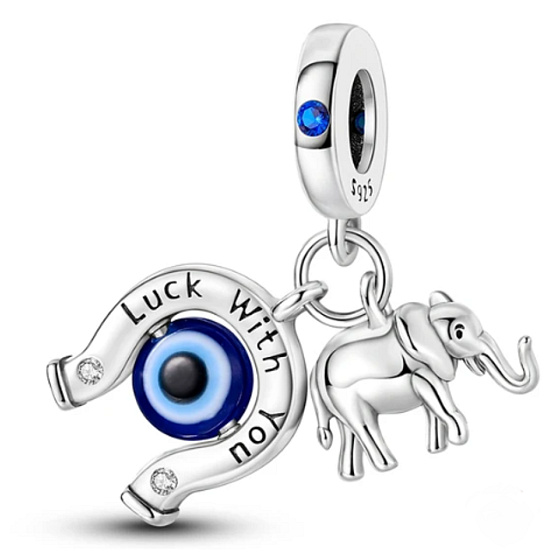 Charms Sterling Silber 925 Hufeisen, blaues Auge, Elefant, Glücksarmband Anhänger