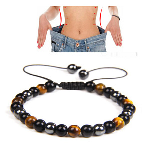 Hämatit / Tigerauge / Obsidian Gewichtsverlust Armband Naturstein, handgestrickt, verstellbare Größe, Kugel 6 mm