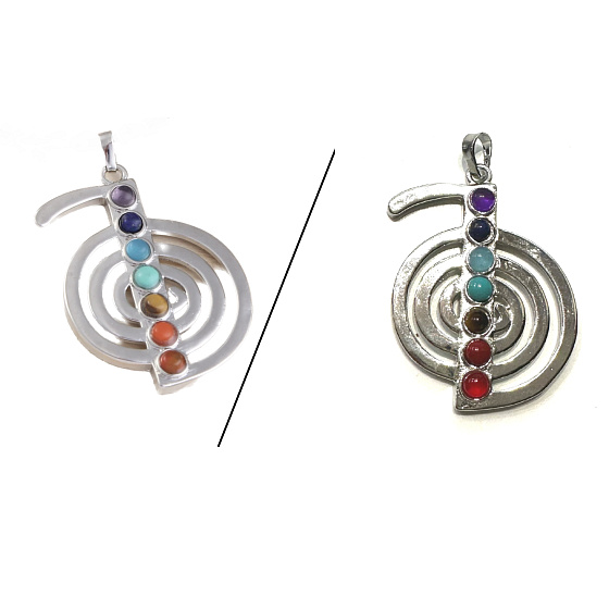 7 Chakren Spiralenergie-Anhänger, ca. 48 x 32 mm, Symbol des Gleichgewichts Naturperlen