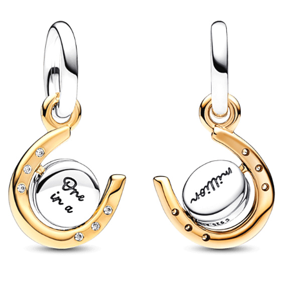 Charms Sterling Silber 925 Hufeisen - drehbare Scheibe, Glücksarmband Anhänger