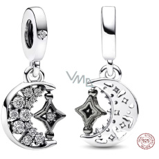 Charms Sterling Silber 925 Halbmond und rotierender Stern, Universum Armband Anhänger Charms Sterling Silber 925 Halbmond und rotierender Stern, Universum Armband Anhänger