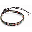 Achat Indianer Lederarmband Naturstein, handgefertigt, Verschluss, Kugel 4 mm, 17 - 23 cm, fügt Rückstoß und Stärke