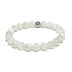 Mondstein blau Armband elastisch Naturstein, Perle 8 mm / 16-17 cm, Stein des Schicksals