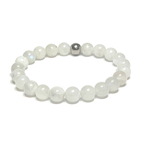 Mondstein blau Armband elastisch Naturstein, Perle 8 mm / 16-17 cm, Stein des Schicksals