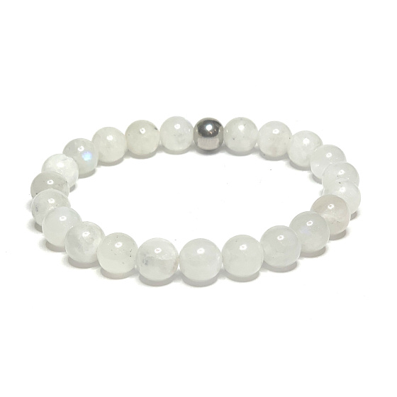 Mondstein blau Armband elastisch Naturstein, Perle 8 mm / 16-17 cm, Stein des Schicksals