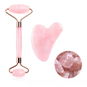 Rosmarin Gua Sha 5 x 8 cm + Massagerolle 14 x 5,5 cm reduziert Falten, Schwellungen, verbessert die Elastizität der Haut, Set ohne Verpackung