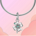 Charms Sterling Silber 925 Vierblättriges Kleeblatt als Glücksbringer, Natur-Armband-Anhänger