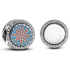 Charm Sterling Silber 925 Paris graviert Charm Kathedrale Rosette, Perle auf Reise-Armband