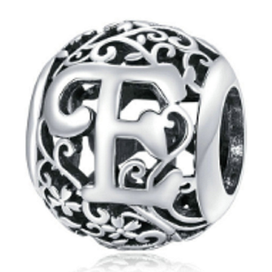 Sterling Silber 925 Magic Alphabet Buchstabe E mit Blumen, Perle für Armband
