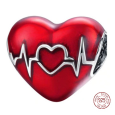 Charm Sterling Silber 925 Rotes Herz schlagendes Herz, Perle am Armband Liebe