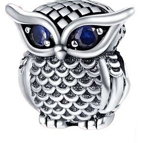 Sterling Silber 925 Eule mit blauem Zirkonia, Perle auf Armband Tier