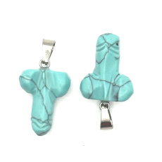 Tyrkenit Penis für Glück, Anhänger aus Naturstein, handgeschliffen ca. 11 x 22 mm, Stein der jungen Menschen, sucht Lebensziel