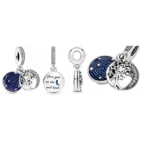 Sterling Silber 925 Baum und Galaxie mit Mond, 2in1 Liebesarmband-Anhänger
