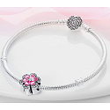 Charme Sterling Silber 925 Rosa Blume, Stiefmütterchen, Perle am Armband Natur