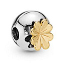 Charms Sterling Silber 925 Glänzendes vierblättriges Kleeblatt als Glücksbringer, Stopper, Clipbead für Armband natur