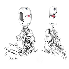 Charms Sterling Silber 925 Disney Bambi und Dupik, 2in1 Anhänger für Armband Weihnachten